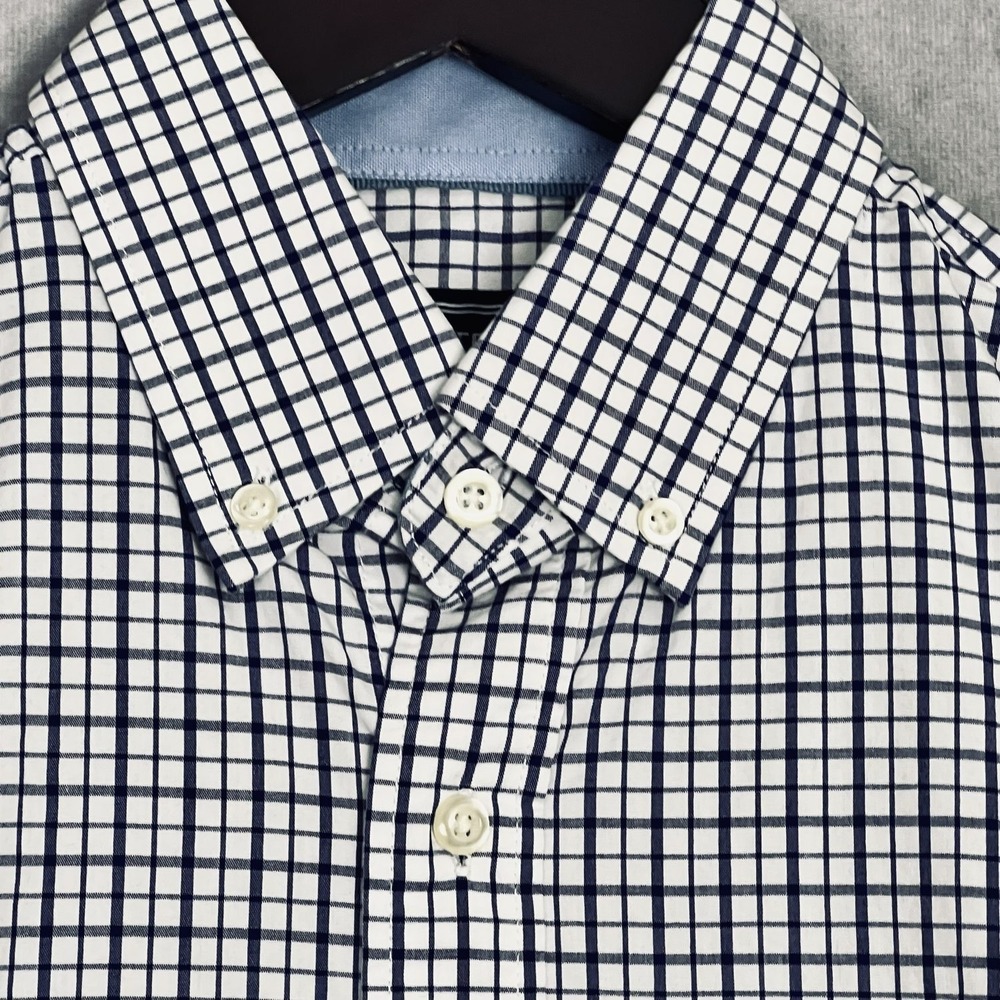 Architect Men's Small Cotton Blue White Plaid Long Sleeve Button Down Shirt